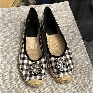 Tory Burch Black and White Check Espadrilles